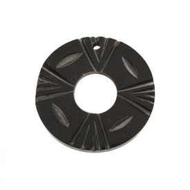 *1109-1350 - Horn Pendant Donut 39MM Black Engraved Design 2pcs India *1109-1350,Pendants,Horn,Pendant,Natural,Horn,39MM,Round,Donut,Black,Black,Engraved Design,India,2pcs,montreal, quebec, canada, beads, wholesale