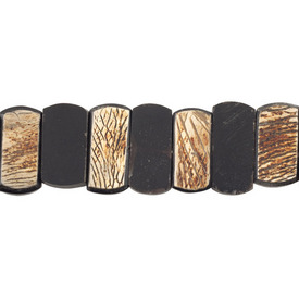 *1109-1378 - Horn Bead Rectangle 11X23MM Natural Black Around 18pcs String India *1109-1378,Bead,Natural,Horn,11X23MM,Rectangle,Natural,Black Around,India,18pcs String,montreal, quebec, canada, beads, wholesale
