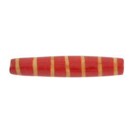 *1109-1394-04 - Bone Bead Tube 7X37MM Red Yellow Lines 20pcs India *1109-1394-04,bille cylindre,Natural,Tube,Bead,Natural,Bone,7X37MM,Cylinder,Tube,Pink,Yellow Lines,India,20pcs,montreal, quebec, canada, beads, wholesale