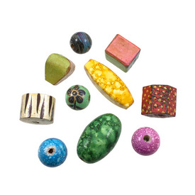 1110-0010 - Wood Bead Assorted Shapes Hand Painted Assorted Size Mix 0.25kg India 1110-0010,paint.i,montreal, quebec, canada, beads, wholesale