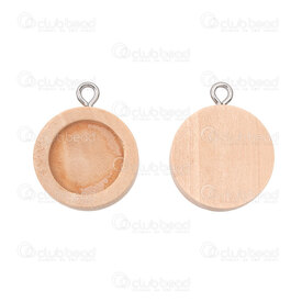 1110-1413-12N - Wood Bezel Cup Round 22x17x4mm for 12mm Round Cabochon with Stainless Steel Loop Natural 10pcs 1110-1413-12N,W*,montreal, quebec, canada, beads, wholesale