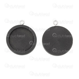 1110-1413-20BK - Wood Bezel Cup Round 30x25x4.5mm for 20mm Round Cabochon with Stainless Steel Loop Black 10pcs 1110-1413-20BK,2.4,montreal, quebec, canada, beads, wholesale