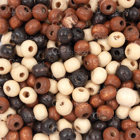 1110-2078-6MIX - Bille de Bois Rond 5x6mm Brun-Brun Fonce-Naturel Trou 2mm 90g app. 1500pcs 1110-2078-6MIX,montreal, quebec, canada, beads, wholesale