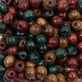 1110-2078-MIX - Wood Bead Round 8MM Red-Green-Brown Mix 90gr 1110-2078-MIX,montreal, quebec, canada, beads, wholesale