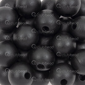 1110-240101-1502 - Bille de Bois Rond 15mm Noir Mat Trou 4mm 1 Sac 100gr (approx. 75pcs) 1110-240101-1502,bille de bois,montreal, quebec, canada, beads, wholesale
