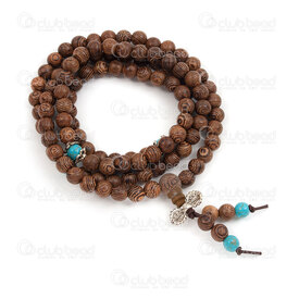 1110-5006 - Wood Rosary Mala Round Wenge Wood 6mm Brown Buddha Bracelet on elastic cord 1pcs  108 beads 1110-5006,montreal, quebec, canada, beads, wholesale