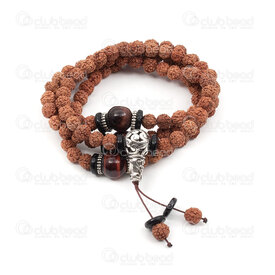 1110-5101-02 - Seed Rosary Mala Round Rudraksha 6mm with 10mm red tiger eye Bodhi Beads 108pcs on Elastic 1pc 1110-5101-02,montreal, quebec, canada, beads, wholesale
