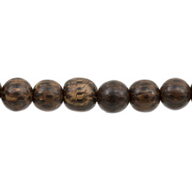 1110-6000-06 - Wood Bead Old Palmwood Round 6MM 16'' String Philippines 1110-6000-06,montreal, quebec, canada, beads, wholesale