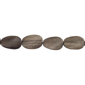 1110-6008-02 - Wood Bead Graywood Flat Oval Twisted 19X29MM 16'' String Philippines 1110-6008-02,bille de bois,16'' String,Bead,Graywood,Wood,Wood,19X29MM,Flat Oval,Twisted,Grey,Philippines,16'' String,montreal, quebec, canada, beads, wholesale