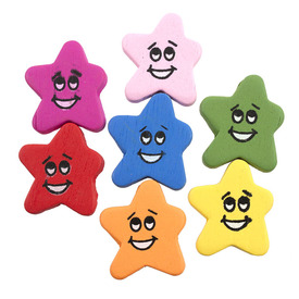 1110-9136 - Wood Bead Star 24MM Mix Smily Face App. 65pcs 1110-9136,Beads,Wood,Painted,Bead,Natural,Wood,24MM,Star,Mix,Mix,Smily Face,China,App. 65pcs,montreal, quebec, canada, beads, wholesale