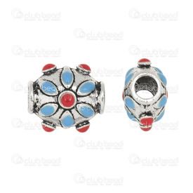 1111-0470-OXWH - Metal Bead Fancy Oval With Flower 16.5x15x10mm Blue/Red Antique Nickel 4mm Hole 5pcs 1111-0470-OXWH,Bead,Fancy,Metal,Metal,16.5x15x10mm,Round,Oval,With Flower,Grey,Blue/Red,Antique Nickel,4mm Hole,China,5pcs,montreal, quebec, canada, beads, wholesale