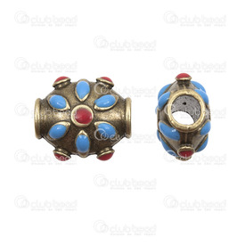 1111-0470 - Metal Bead Fancy Oval With Flower Round 16.5x15x10mm Blue/Red Antique Brass 4mm Hole 5pcs 1111-0470,Beads,Metal,Others,5pcs,Bead,Fancy,Metal,Metal,16.5x15x10mm,Round,Oval,With Flower,Green,Blue/Red,montreal, quebec, canada, beads, wholesale