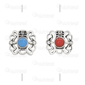 1111-0474 - Metal Bead Fancy With Blue and Red Stone Square 15X13MM 2pcs Tibetan Style 1111-0474,1111-,2pcs,Bead,Metal,Metal,15X13MM,Square,Fancy,With Blue and Red Stone,2pcs,Tibetan Style,montreal, quebec, canada, beads, wholesale