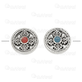 1111-0492 - Metal Bead Disk With Blue and Red Stone Tibetan Style 17X4.5MM Antique Silver 5pcs 1111-0492,Beads,Metal,5pcs,Bead,Metal,Metal,17X4.5MM,Round,Disk,With Blue and Red Stone,Antique Silver,5pcs,Tibetan Style,montreal, quebec, canada, beads, wholesale