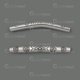 1111-0498-2 - Metal Bead Curved Tube With Engraved Flower 36x4.5mm Hole 1.8mm Natural 20pcs 1111-0498-2,Billes en os,montreal, quebec, canada, beads, wholesale