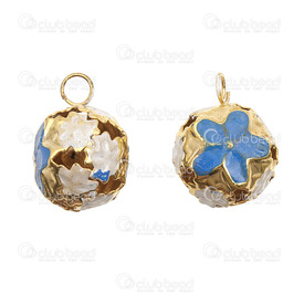 1111-0507-04 - Metal Charm Bell Round With Flowers 18mm Blue filling Gold 20pcs 1111-0507-04,Charm,Bell,Metal,Metal,18MM,Round,With Flowers,Gold,Blue filling,China,20pcs,montreal, quebec, canada, beads, wholesale