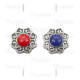 1111-2000 - Metal Bead Flower With Blue and Red Stone Tibetan Style 11x6mm Antique Nickel 1.5mm Hole 2pcs 1111-2000,Beads,Tibetan Style,Bead,Metal,Metal,11X6MM,Flower,With Blue and Red Stone,Grey,Antique Nickel,1.5mm hole,China,2pcs,Tibetan Style,montreal, quebec, canada, beads, wholesale