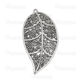 1111-5011-006 - Nature Metal Pendant With Fancy Design Leaf 31x60mm Antique Nickel 5pcs  6.8g 1111-5011-006,Beads,Metal,Others,5pcs,Pendant,Nature,Metal,Metal,31X60MM,Free Form,Leaf,With Fancy Design,Grey,Antique Nickel,montreal, quebec, canada, beads, wholesale
