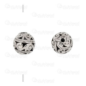 1111-5037-08 - Metal bead fancy flower round 8mm hollow antique nickel 10pcs 1111-5037-08,1111-50,montreal, quebec, canada, beads, wholesale