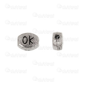 1111-5056 - Metal Bille 'OK' Inscription 4x6mm Nicel 50pcs 1111-5056,Billes,Métal,Autres,montreal, quebec, canada, beads, wholesale
