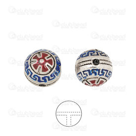 1111-5060 - Metal Guru Bead 14mm Round Fancy Blue-Red Design 4pcs  LIMITED QUANTITY 1111-5060,montreal, quebec, canada, beads, wholesale