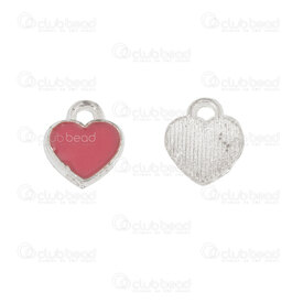 1111-5114-10 - Breloque de Métal Coeur Endos Plat 7x8mm Argent Remplissage Rose Fonce 50pcs 1111-5114-10,Breloques,Métal,montreal, quebec, canada, beads, wholesale