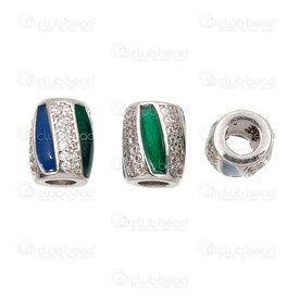 1111-5203-0102 - Metal Bead Tube 11x9mm with Blue-Green Cloisonne Enamel and Crystal Cubic Zircon 4mm Hole Natural 4pcs 1111-5203-0102,cloisonne,montreal, quebec, canada, beads, wholesale