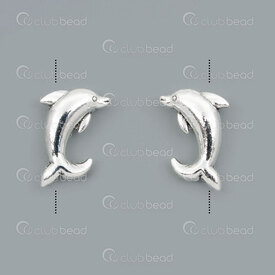 1111-5210-14 - Animal Metal Bead Dolphin 15x10x5mm 1.5mm hole Silver 20pcs 1111-5210-14,Beads,Metal,montreal, quebec, canada, beads, wholesale