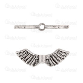 1111-5212-16 - Spiritual Metal Bead Angel's Wing 7.5x22.5x3mm 1.5mm hole Natural 30pcs 1111-5212-16,Beads,Metal,Others,montreal, quebec, canada, beads, wholesale