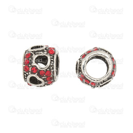 1111-5214-004 - Metal Bead European Style With Hearts With Rhinestones 5mm Hole 5pcs 1111-5214-004,European style,Bead,European Style,Metal,Metal,Round,With Hearts,With Rhinestones,5mm Hole,China,5pcs,montreal, quebec, canada, beads, wholesale