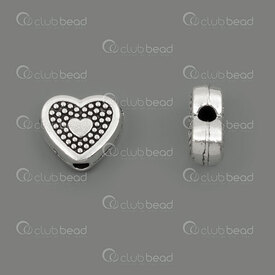 1111-5214-10 - Heart Metal Bead Heart 7.5x8.5x4mm Dot Design 1.2mm Hole Natural 30pcs 1111-5214-10,Heart beads,montreal, quebec, canada, beads, wholesale