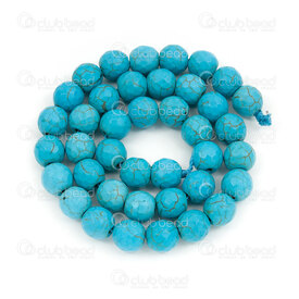 1112-0658-F-10mm - Reconstructed Semi Precious Stone Bead Faceted Blue Turquoise Calibrated Round 10mm 0.8mm Hole 15.5" String 1112-0658-F-10mm,Beads,Stones,Semi-precious,montreal, quebec, canada, beads, wholesale