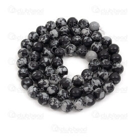 1112-0725-2-6MM - Bille de Pierre Fine Reconstitue Obsidienne Flocons de Neige Rond 6mm Trou 0.8mm Corde de 15.5 Pouces 1112-0725-2-6MM,obsidienne,montreal, quebec, canada, beads, wholesale