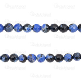 1112-0774-8mm - Natural Semi Precious Stone Bead Prestige Faceted Fire Agate Black-Blue-White Round 8mm 0.8mm Hole 15.5" String 1112-0774-8mm,Beads,Stones,Semi-precious,montreal, quebec, canada, beads, wholesale