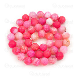 1112-0857-M-8mm - Bille de Pierre Fine Naturelle Agate Craquelé Rose Vif Mat Teint Rond 8mm Trou 0.8mm Corde de 15po 1112-0857-M-8mm, Natural Semi Precious Stone Bead Cracked Agate,montreal, quebec, canada, beads, wholesale