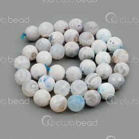 1112-0861-F-10mm - Natural Semi Precious Stone Bead Faceted Cracked Fire Agate White-Blue Round 10mm 1mm Hole 15.5" String 1112-0861-F-10mm,montreal, quebec, canada, beads, wholesale