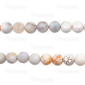 1112-0862-F-10mm - Natural Semi Precious Stone Bead Faceted Cracked Fire Agate White-Tangerine Round 10mm 1mm Hole 15.5" String 1112-0862-F-10mm,montreal, quebec, canada, beads, wholesale