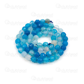 1112-0872-F-6mm - Natural Semi Precious Stone Bead Faceted Cracked Agate Ice Bleu-White Dyed Round 6mm 0.8mm Hole 15in String 1112-0872-F-6mm,pierre fine bleu rond 6mm,montreal, quebec, canada, beads, wholesale