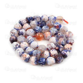 1112-0876-8mm - Bille de Pierre Fine Naturelle Facetté Agate de Feu Craquelé Orange-Bleu-Blanc Pale Teint Rond 8mm Trou 0.8mm Corde de 15po 1112-0876-8mm,agate or,montreal, quebec, canada, beads, wholesale