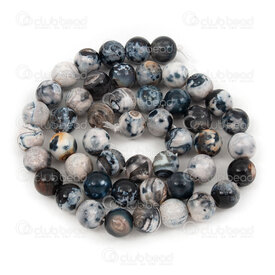 1112-0888-8mm - Natural Semi Precious Stone Bead Stripped Fire Agate White-Grey-Black Round 8mm 0.8mm Hole 15in String 1112-0888-8mm,White agate,montreal, quebec, canada, beads, wholesale