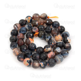 1112-0896-8mm - Natural Semi Precious Stone Bead Faceted Fire Agate Black Light Orange Dyed Round 8mm 0.8mm Hole 15.5" String 1112-0896-8mm,montreal, quebec, canada, beads, wholesale