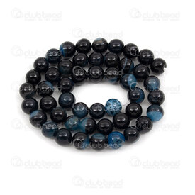 1112-0925-8mm - Natural Semi Precious Stone Bead Agate Black-Blue Round 8mm 0.8mm Hole 15.5" String 1112-0925-8mm,1112-09,montreal, quebec, canada, beads, wholesale