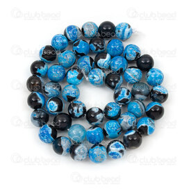 1112-0938-8mm - Natural Semi Precious Stone Bead Fire Agate Black-Sky Blue Dyed Round 8mm 0.8mm Hole 15in string 1112-0938-8mm,Pierre agate,montreal, quebec, canada, beads, wholesale
