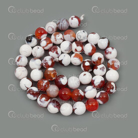 1112-0979-2-8mm - Natural Semi Precious Stone Bead Fire Agate White-Orange Dyed Round 8mm 0.8mm Hole 15in String 1112-0979-2-8mm,CX,montreal, quebec, canada, beads, wholesale
