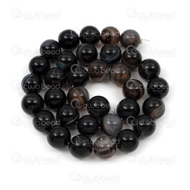 1112-09991-12mm - Natural Semi Precious Stone Bead Striped Agate Black Round 12mm 1mm Hole 15in String 1112-09991-12mm,fs,montreal, quebec, canada, beads, wholesale