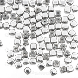 1112-12302 - Bille de Pierre Fine Cube Arrondi 4x4mm Hématite Argent Trou 1mm Corde 15,5 Pouces 1112-12302,15.5'' String,Bille,Naturel,Pierre Fine,4x4mm,Carré,Cube,Arrondi,Argent,1mm Hole,Chine,15.5'' String,Hématite,montreal, quebec, canada, beads, wholesale