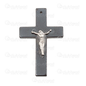 1112-12900 - Semi-precious Stone pendant cross with Jesus 51x32.5x4.5mm Hematite with 1.2mm hole 5pcs 1112-12900,Pendants,Hematite,montreal, quebec, canada, beads, wholesale