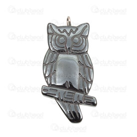 1112-12906 - Semi Precious Stone Pendant Owl 36x17.5x4.5mm Hematite with 2mm ring Natural 5pcs 1112-12906,Pendants,montreal, quebec, canada, beads, wholesale