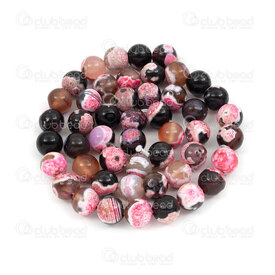 1112-1712-8mm - Natural Semi Precious Stone Bead Fire Agate Pink-Black-Brown Dyed Round 8mm 0.8mm Hole 15.5\" String 1112-1712-8mm,1112-,montreal, quebec, canada, beads, wholesale