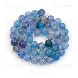 1112-1782-8mm - Natural Semi Precious Stone Bead Cracked Agate Blue-White Clear Round 8mm 0.8mm Hole 15.5in String 1112-1782-8mm,pierres bleu,montreal, quebec, canada, beads, wholesale